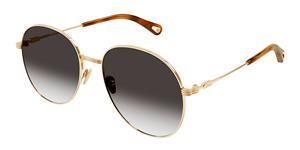 Chloé CHLOE CH0178S | Damen-Sonnenbrille | Rund | Fassung: Kunststoff Goldfarben | Glasfarbe: Grau