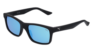 PUMA PU0402S | Herren-Sonnenbrille | Eckig | Fassung: Kunststoff Schwarz | Glasfarbe: Blau