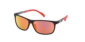 ADIDAS SP0061 | Unisex-Sonnenbrille | Eckig | Fassung: Kunststoff Schwarz | Glasfarbe: Rot