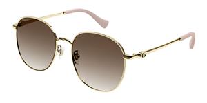 GUCCI GG1142S | Damen-Sonnenbrille | Oval | Fassung: Kunststoff Goldfarben | Glasfarbe: Braun