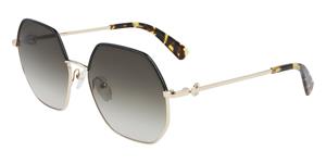 LONGCHAMP LO140SL | Damen-Sonnenbrille | Mehreckig | Fassung: Kunststoff Goldfarben | Glasfarbe: Grün / Grau