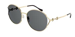 GUCCI GG1017SK | Damen-Sonnenbrille | Rund | Fassung: Kunststoff Goldfarben | Glasfarbe: Grau