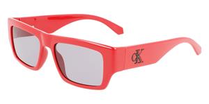 CALVIN KLEIN CKJ22635S | Unisex-Sonnenbrille | Eckig | Fassung: Kunststoff Rot | Glasfarbe: Grau