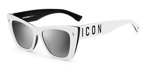 DSQUARED2 ICON 0006/S | Damen-Sonnenbrille | Butterfly | Fassung: Kunststoff Weiß | Glasfarbe: Grau