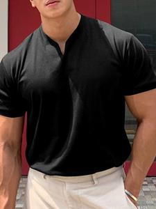INCERUN Mens Solid Notched Neck Casual Short Sleeve T-Shirt