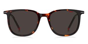 HUGO HG 1203/S | Herren-Sonnenbrille | Oval | Fassung: Kunststoff Havanna | Glasfarbe: Grau