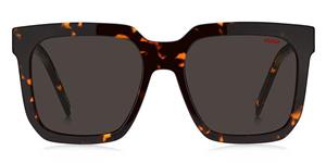 HUGO HG 1218/S | Herren-Sonnenbrille | Eckig | Fassung: Kunststoff Havanna | Glasfarbe: Grau
