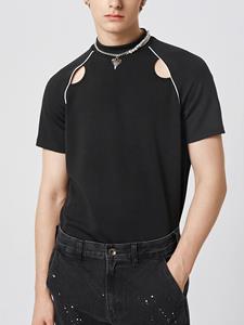 INCERUN Mens Cutout Half-Collar Piped Raglan Sleeve T-Shirt