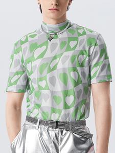 INCERUN Mens Heart Graphic Half-Collar Short Sleeve T-Shirt