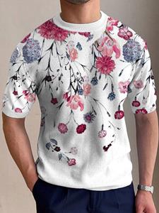 INCERUN Mens Floral Print Crew Neck Short Sleeve T-Shirt