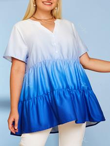 Rosegal Button Front Tiered Ombre Plus Size Top