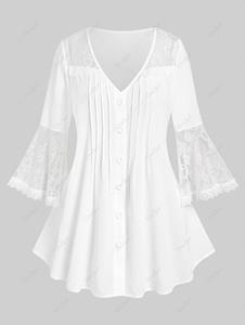 Rosegal Plus Size Lace Panel Pleated Bell Sleeves Shirt