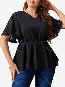 Rosegal Plus Size Lace Flare Sleeves Elastic Waist T-shirt