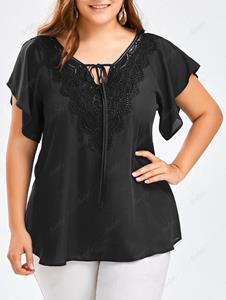 Rosegal Plus Size Guipure Lace Panel Tie Butterfly Sleeve Blouse