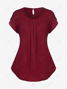 Rosegal Plus Size Solid Color Ruched Cap Sleeves Blouse