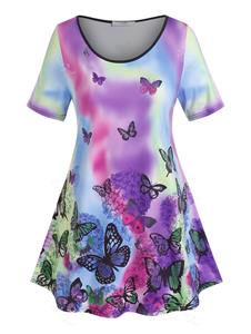 Rosegal Plus Size & Curve Tie Dye Butterfly Print T-shirt