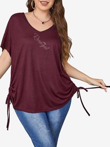 Rosegal Plus Size Cinched Drop Shoulder Solid Tee