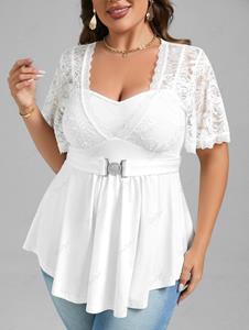 Rosegal Plus Size Lace Panel Short Sleeves 2 in 1 Top