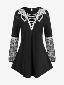 Rosegal Plus Size Lace Panel Tunic Top