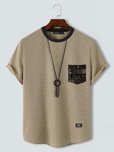 ChArmkpR Mens Ethnic Geometric Pattern Pocket Knit Short Sleeve T-Shirts