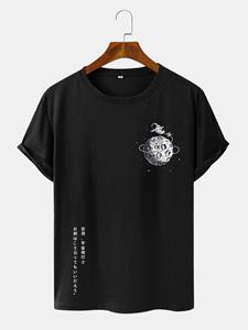 ChArmkpR Mens Cartoon Astronaut Planet Japanese Print Casual Short Sleeve T-Shirts