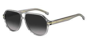 BOSS 1507/S | Herren-Sonnenbrille | Browline | Fassung: Kunststoff Transparent | Glasfarbe: Grau