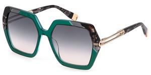 FURLA FULSFU684 | Damen-Sonnenbrille | Mehreckig | Fassung: Kunststoff Grün | Glasfarbe: Blau