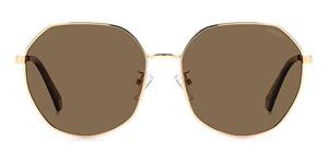 POLAROID PLD 4140/G/S/X | Damen-Sonnenbrille | Mehreckig | Fassung: Kunststoff Goldfarben | Glasfarbe: Braun