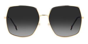 CAROLINA HERRERA 0139/S | Damen-Sonnenbrille | Eckig | Fassung: Kunststoff Goldfarben | Glasfarbe: Grau