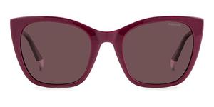 POLAROID PLD 4144/S/X | Damen-Sonnenbrille | Eckig | Fassung: Kunststoff Rot | Glasfarbe: Lila