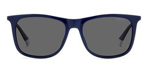 POLAROID PLD 4145/S/X | Herren-Sonnenbrille | Eckig | Fassung: Kunststoff Blau | Glasfarbe: Grau