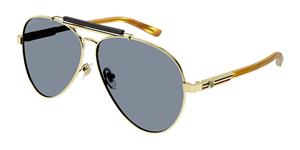 GUCCI GG1287S | Unisex-Sonnenbrille | Pilot | Fassung: Kunststoff Goldfarben | Glasfarbe: Grau