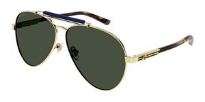 GUCCI GG1287S | Unisex-Sonnenbrille | Pilot | Fassung: Kunststoff Goldfarben | Glasfarbe: Grün