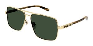 GUCCI GG1289S | Herren-Sonnenbrille | Pilot | Fassung: Kunststoff Goldfarben | Glasfarbe: Grün