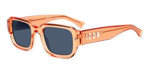 DSQUARED2 ICON 0009/S | Herren-Sonnenbrille | Eckig | Fassung: Kunststoff Orange | Glasfarbe: Blau