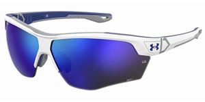 UNDER ARMOUR UA YARD DUAL | Unisex-Sonnenbrille | Eckig | Fassung: Kunststoff Weiß | Glasfarbe: Blau