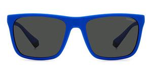 POLAROID PLD 2141/S | Herren-Sonnenbrille | Eckig | Fassung: Kunststoff Blau | Glasfarbe: Grau