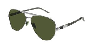GUCCI GG1163S | Unisex-Sonnenbrille | Pilot | Fassung: Kunststoff Silberfarben | Glasfarbe: Grün