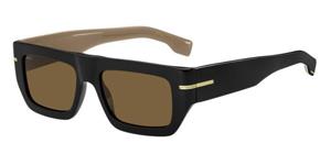 BOSS 1502/S | Herren-Sonnenbrille | Eckig | Fassung: Kunststoff Schwarz | Glasfarbe: Grün / Gelb