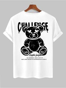 ChArmkpR Mens Cartoon Bear Letter Print Crew Neck Short Sleeve T-Shirts