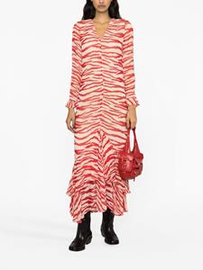 GANNI tiger-print ruffled maxi dress - Rood