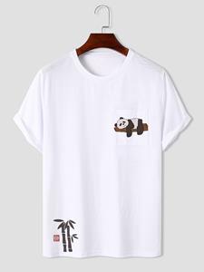 ChArmkpR Mens Chinese Bamboo Panda Print Pocket Short Sleeve T-Shirts