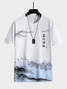 ChArmkpR Mens Chinese Landscape Ink Painting Crew Neck Short Sleeve T-Shirts