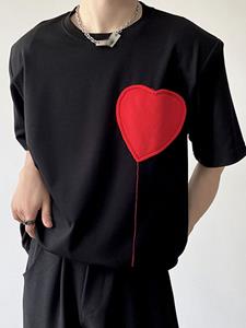 INCERUN Mens Heart Patched Crew Neck Casual Short Sleeve T-Shirt