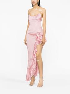 Alessandra Rich ruffled side-slit silk dress - Roze