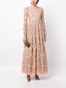 Needle & Thread sequin-embellished semi-sheer maxi dress - Beige