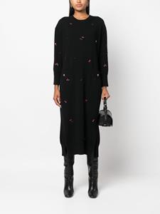 Barrie floral-embroidery cashmere dress - Zwart