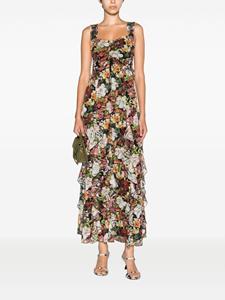 Alice + olivia ruffled-trim floral-print maxi dress - Zwart