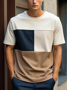 ChArmkpR Mens Color Block Patchwork Crew Neck Casual Short Sleeve T-Shirts