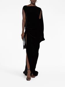 Rick Owens gathered asymmetric velvet gown - Zwart